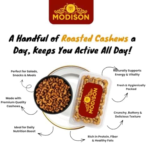 MODISON Roasted Cashew Nuts Healthy Snacks Protein Rich Kaju 400g thumbnail 6