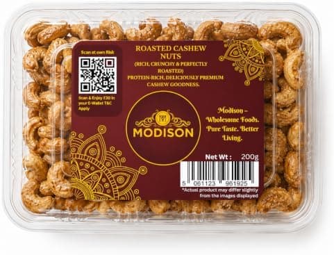 MODISON Roasted Cashew Nuts Healthy Snacks Protein Rich Kaju 200g thumbnail 1