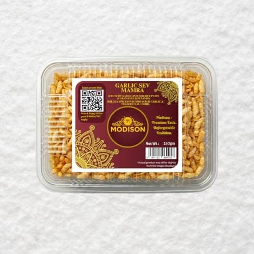 MODISON Garlic Sev Mamra Indian Snacks Roasted Rice Mix 180g thumbnail 1