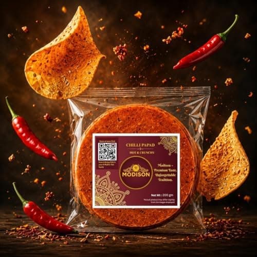 MODISON Chilli Papad Indian Papad Spicy Lentil Wafer 200g thumbnail 7