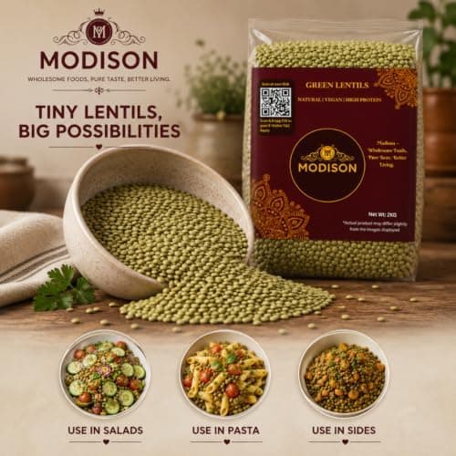 MODISON Green Lentils Whole Pulses High Fibre Protein 2KG thumbnail 2