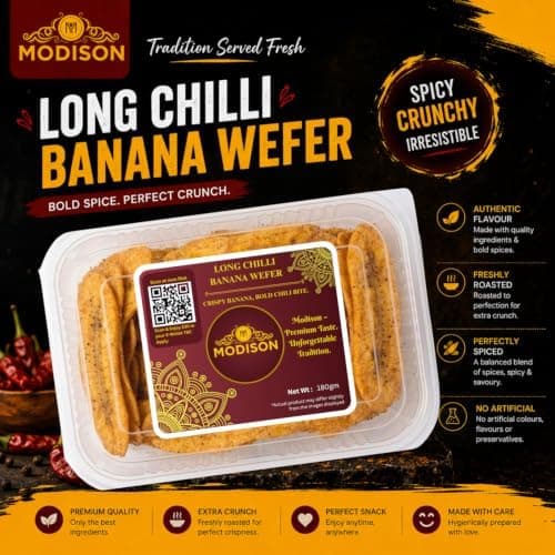 MODISON Long Chilli Banana Wafer Indian Snacks Spicy Kela 180g thumbnail 3