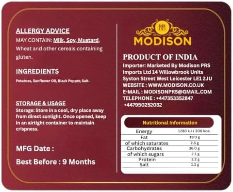 MODISON Long Black Pepper Wafer Indian Snacks Crispy Kela 180g thumbnail 2