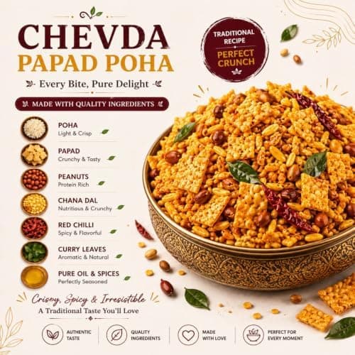MODISON Chevda Papad Poha Indian Namkeen Crispy Mix 180g thumbnail 6