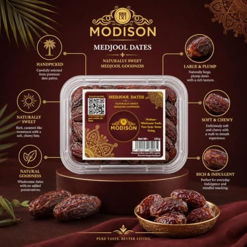 MODISON Medjool Dates Indian Dry Fruit Jumbo Khajoor Natural 180g thumbnail 7