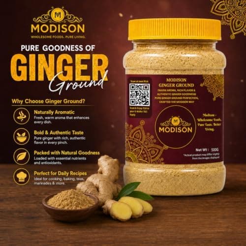 MODISON Ground Ginger Powder 500g – Natural Ginger Root Spice for Baking, Cooking, Tea & Drinks | Aromatic Seasoning for Curries, Soups & Sauces | Vegan Gluten Free for Everyday Recipes & Meals thumbnail 6