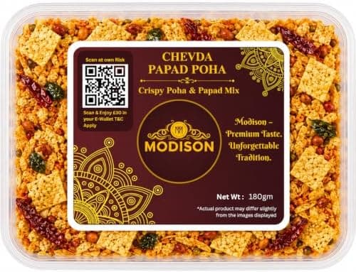 MODISON Chevda Papad Poha Indian Namkeen Crispy Mix 180g thumbnail 1