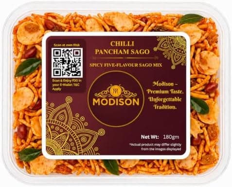 MODISON Chilli Pancham Sago Indian Namkeen Spicy Sabudana 180g thumbnail 1