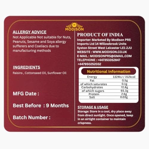 MODISON Seedless Kishmish Dried Fruit Indian Sweet Snack 180g thumbnail 2