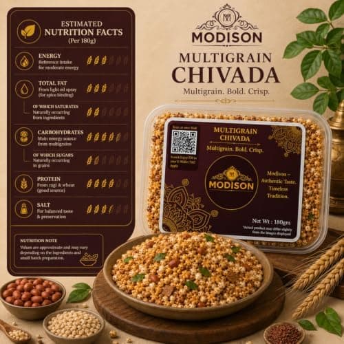 MODISON Diet Wheat Nachni Chivada Indian Namkeen Crispy Ragi 180g thumbnail 7