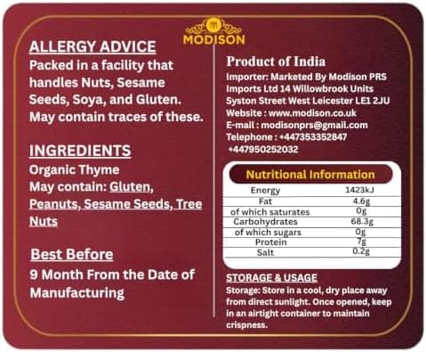 MODISON Thyme Herbs Dried Aromatic Seasoning 200g thumbnail 2