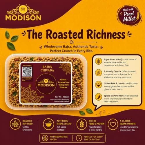 MODISON Bajra Chivda Indian Namkeen Crispy Pearl Millet 180g thumbnail 2