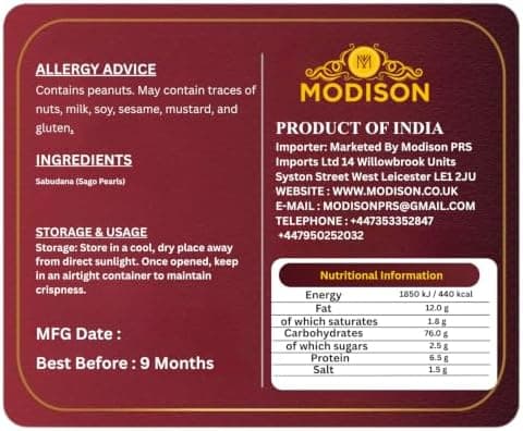 MODISON Sabudana Khichadi Indian Snacks Fasting Tapioca Meal 180g thumbnail 2