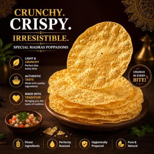 MODISON Special Madras Poppadoms Indian Papad Crispy Lentil Wafer 200g thumbnail 2
