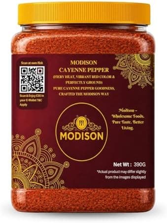 MODISON Cayenne Pepper 390g - Ground Red Pepper Seasoning | Hot Chilli Spice for Cooking, BBQ, Marinades, Curries & Sauces | Natural Vegan Gluten Free Cayenne Pepper for Meat, Vegetables & Soups. thumbnail 1