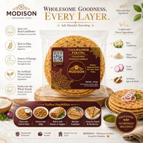 MODISON Cauliflower Paratha Traditional Indian Flatbread Frozen 400g thumbnail 7