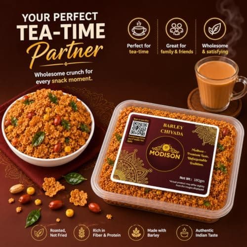 MODISON Barley Chivda Indian Namkeen Crispy Savory Mix 180g thumbnail 4