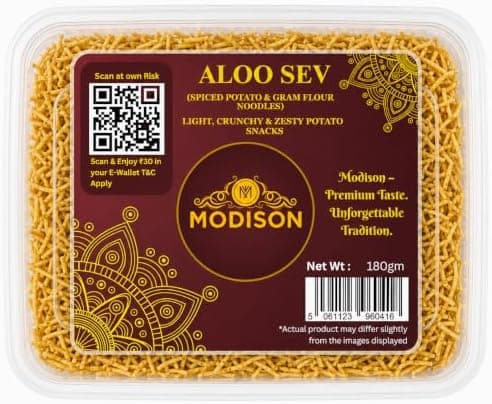 MODISON Aloo Sev Indian Snacks Spiced Potato Noodles 180g