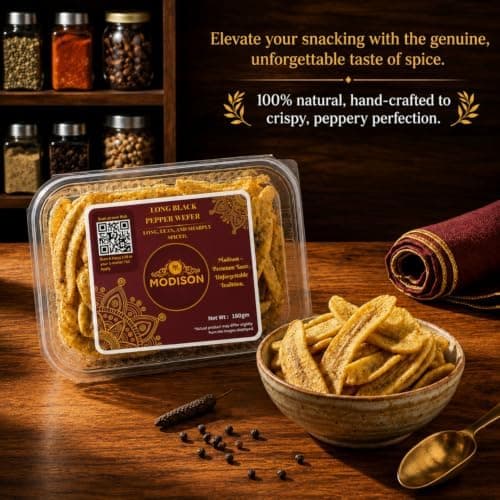 MODISON Long Black Pepper Wafer Indian Snacks Crispy Kela 180g thumbnail 6