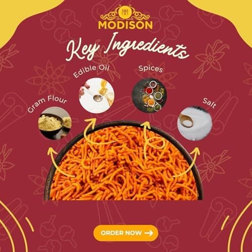 MODISON Tikhi Sev Indian Snacks Spicy Gram Flour thumbnail 4