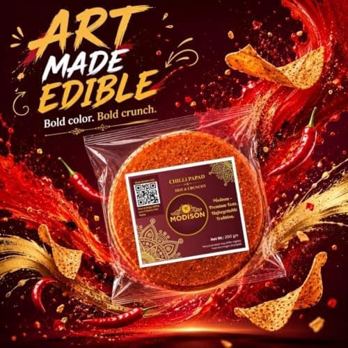 MODISON Chilli Papad Indian Papad Spicy Lentil Wafer 200g thumbnail 3