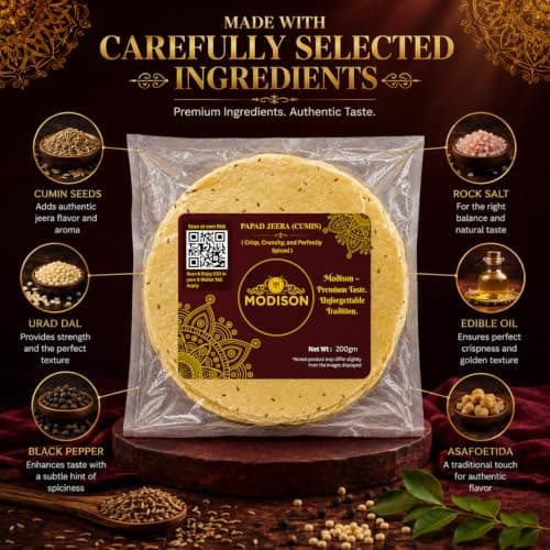 MODISON Jeera Papad Indian Papad Cumin Lentil Wafer 200g thumbnail 7