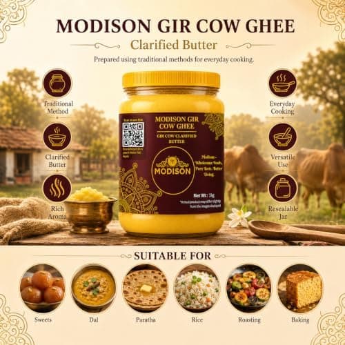 MODISON Gir Cow Ghee Clarified Butter Pure Milk Fat 1kg thumbnail 3
