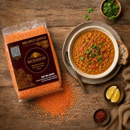 MODISON Red Split Lentils Masoor Dal High Fibre Pack 5x500g thumbnail 7