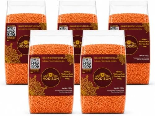 MODISON Red Split Lentils Masoor Dal High Fibre Pack 5x500g thumbnail 1