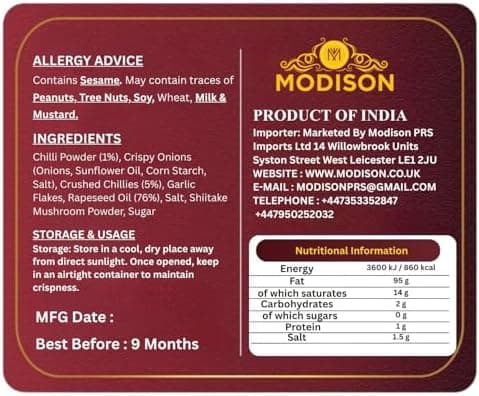 MODISON Crispy Chilli Oil 190ml – Spicy Chilli Crunch Condiment with Crispy Garlic | Bold Flavor & Crunch | Ideal for Noodles, Ramen, Dumplings & Rice Bowls | Vegan Friendly (190ml) alternate image