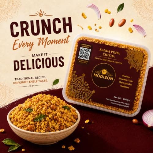 MODISON Kanda Poha Chivda Indian Namkeen Crispy Cashew Raisin 180g thumbnail 4