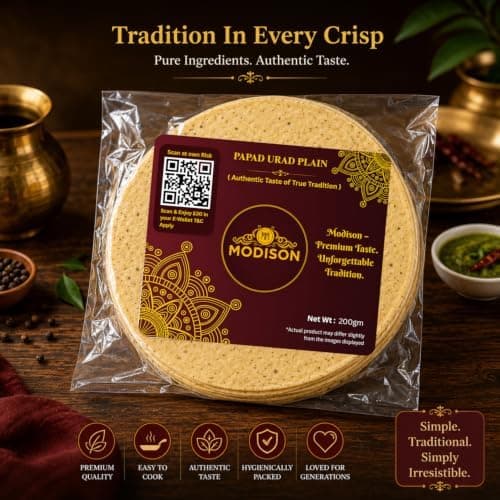 MODISON Plain Urad Papad Indian Papad Crispy Lentil Wafer 200g thumbnail 2