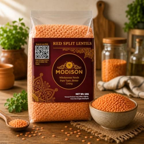 MODISON Red Split Lentils Masoor Dal High Fibre Protein 1KG thumbnail 2