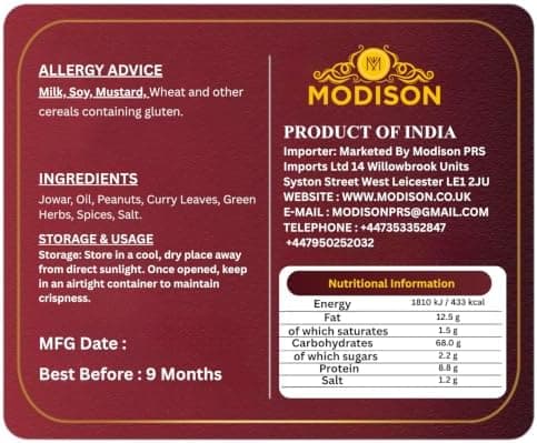 MODISON Hara Bhara Jowar Chivda Indian Namkeen Roasted Sorghum 180g thumbnail 2