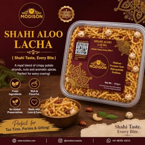 MODISON Shahi Aloo Lacha Indian Namkeen Crispy Potato Sticks 180g thumbnail 3
