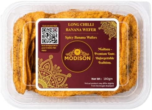 MODISON Long Chilli Banana Wafer Indian Snacks Spicy Kela 180g thumbnail 1