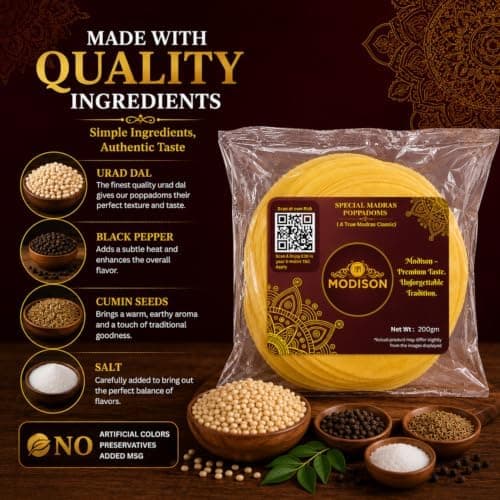 MODISON Special Madras Poppadoms Indian Papad Crispy Lentil Wafer 200g thumbnail 5