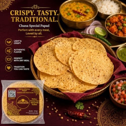 MODISON Chana Special Indian Papad Black Pepper Lentil Wafer 400g thumbnail 7