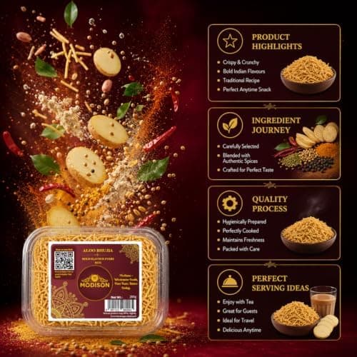 MODISON Aloo Bhujia Authentic Indian Namkeen Snack 200g thumbnail 3