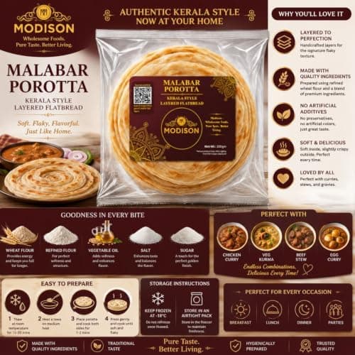 MODISON Malabar Porotta Traditional Layered Flatbread Frozen 330g thumbnail 3