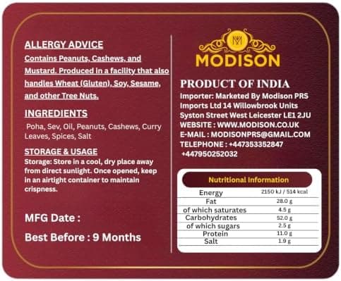 MODISON Dhammal Chivda Indian Namkeen Spicy Crunchy Mix 180g thumbnail 2