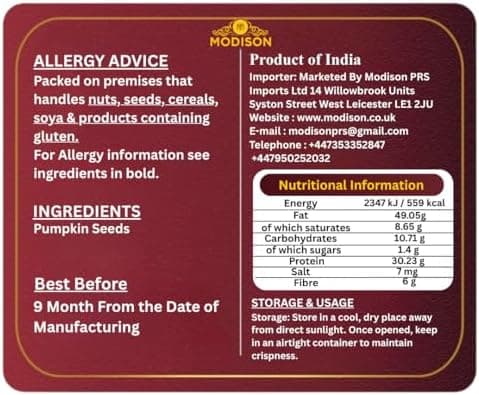 MODISON Pumpkin Seeds Superfoods Natural Pepitas Protein Fibre 400g thumbnail 2