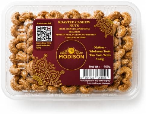 MODISON Roasted Cashew Nuts Healthy Snacks Protein Rich Kaju 400g thumbnail 1