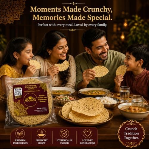MODISON Punjabi Masala Indian Papad Black Pepper Lentil Wafer 200g thumbnail 7