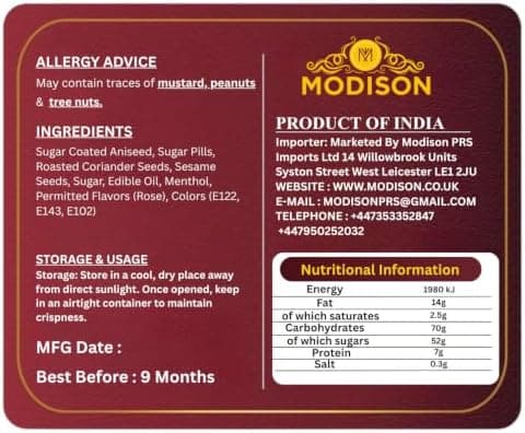 MODISON Red Mukhwas Indian Mouth Freshener Aniseed Coriander 100g thumbnail 2