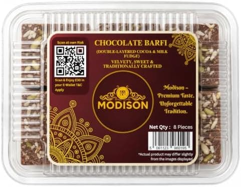 MODISON Chocolate Barfi Indian Sweets Milk Mithai 8 Piece 370g thumbnail 1