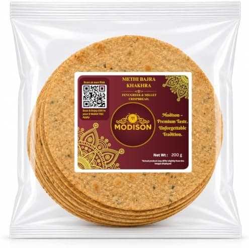 MODISON Methi Bajra Khakhra Fenugreek Millet Crispbread 200g thumbnail 1