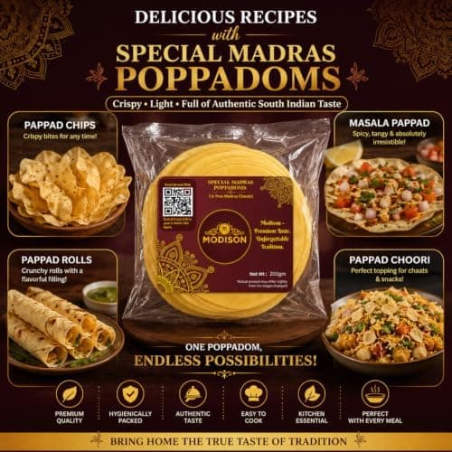 MODISON Special Madras Poppadoms Indian Papad Crispy Lentil Wafer 200g thumbnail 4