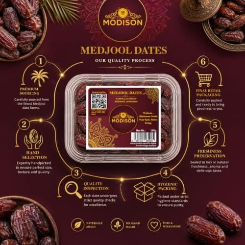 MODISON Medjool Dates Indian Dry Fruit Jumbo Khajoor Natural 180g thumbnail 3