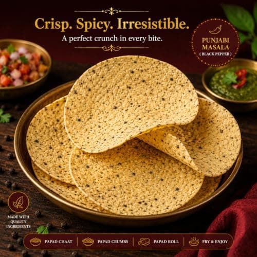 MODISON Punjabi Masala Indian Papad Black Pepper Lentil Wafer 200g thumbnail 6
